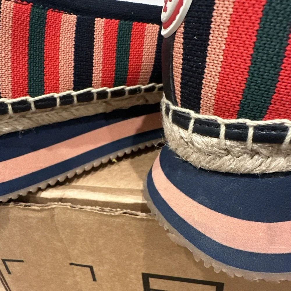 Tory Burch 9.5M Daisy Sport Multi Stripe Circular Knit Reva Bow Espadrille Flats